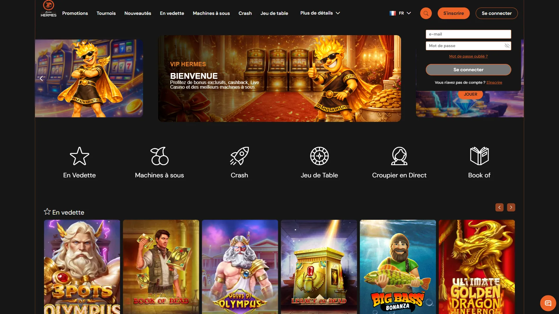 Page connexion Hermes Casino
